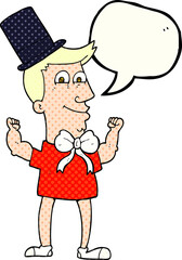 comic book speech bubble cartoon celebrating man
