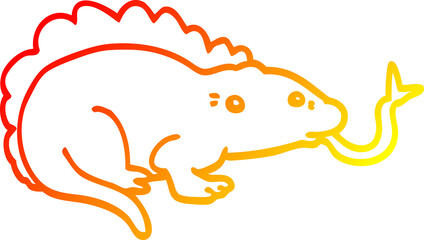 warm gradient line drawing cartoon lizard
