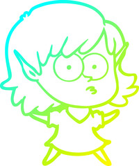 cold gradient line drawing cartoon elf girl staring