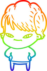 rainbow gradient line drawing cartoon happy woman