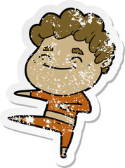 distressed sticker of a cartoon friendly man