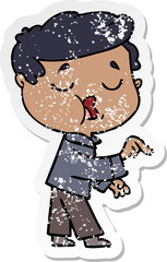 distressed sticker of a cartoon man talking