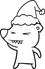 angry polar bear line drawing of a wearing santa hat