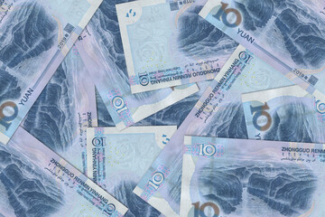 Chinese banknotes. Close up money from China. Chinese yuan. Renminbi.3D render