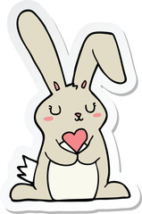 sticker of a cartoon rabbit in love