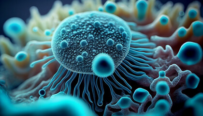 Bacteria and Virus Cells Under Microscope: A Scientific Close-Up. Generative AI