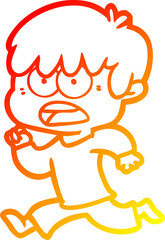 warm gradient line drawing worried cartoon boy