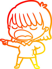 warm gradient line drawing cartoon woman talking loudly