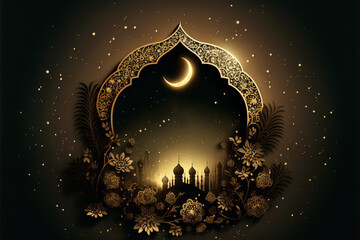 Naklejka premium illustration of moon colors mosque with high minaret on the night . AI