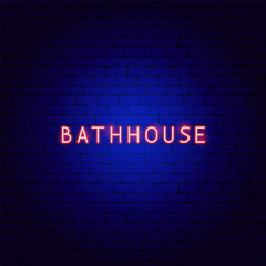 Fototapeta na wymiar Bathhouse Neon Text. Vector Illustration of Washing Procedure. Clean and Wash. Glowing Led Lamp Promotion.