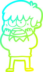 cold gradient line drawing worried cartoon boy