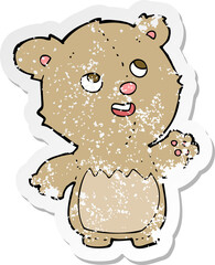 retro distressed sticker of a cartoon happy little teddy bear