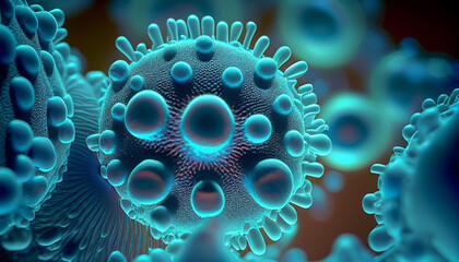 A Microscopic World of Bacteria and Viruses: Close-Up in a Scientific Lab. Generative AI