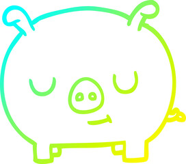 cold gradient line drawing cartoon happy pig
