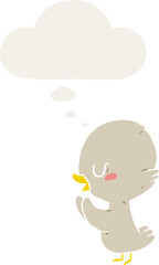 cartoon duckling and thought bubble in retro style