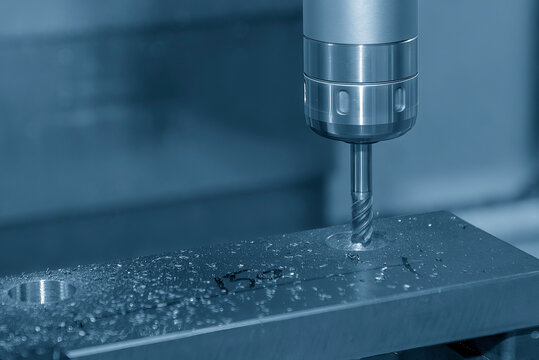 The CNC milling machine bore cutting metal part by solid ball end mill tool.