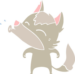 howling wolf flat color style cartoon