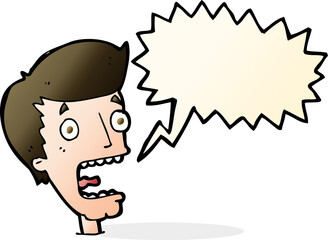cartoon terrified man with speech bubble