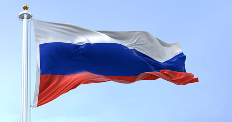 Fototapeta na wymiar The national flag of Russia waving in the wind on a clear day