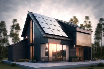 Fototapeta na wymiar Solar powered house.AI technology generated image