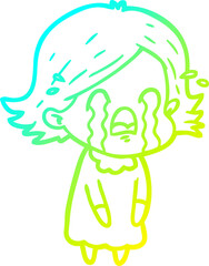 cold gradient line drawing cartoon woman crying