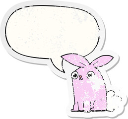 cartoon bunny rabbit and speech bubble distressed sticker