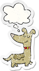 cartoon dog and thought bubble as a distressed worn sticker