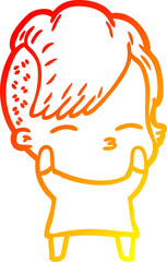 warm gradient line drawing cartoon squinting girl