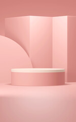 Fototapeta na wymiar Podium vertical abstract background. Geometric shape. Pink colors scene. Minimal 3d rendering. Scene with geometrical background. 3d render