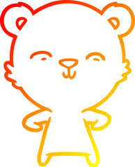 warm gradient line drawing happy cartoon bear