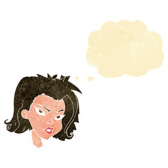 cartoon female face with thought bubble