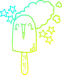 cold gradient line drawing cute cartoon ice lolly