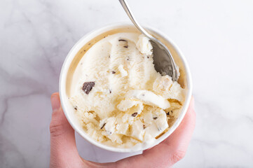 Chocolate Chip Cookie Dough Ice Cream in Paper Cup, High in Protein
