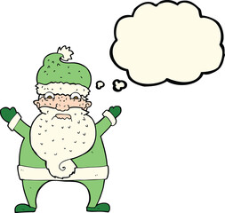 cartoon stressed out santa with thought bubble