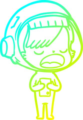 cold gradient line drawing cartoon astronaut woman explaining