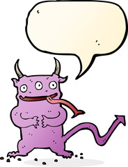cartoon little demon with speech bubble