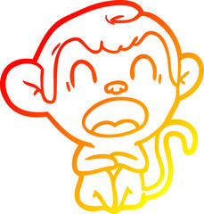 warm gradient line drawing yawning cartoon monkey