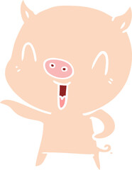 happy flat color style cartoon pig