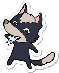 sticker of a cartoon hungry wolf