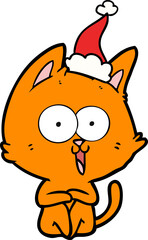 funny line drawing of a cat wearing santa hat