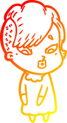 warm gradient line drawing cartoon surprised girl