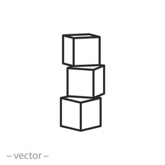 stacked cubes icon, pile boxes on top of each other, thin line symbol on white background - editable stroke vector illustration eps10