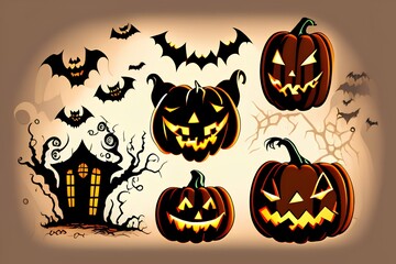 design elements for halloween. design elements for halloween. hand drawn. vector illustration - generative ai