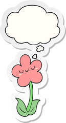 cartoon flower and thought bubble as a printed sticker