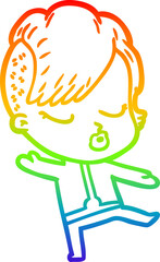 rainbow gradient line drawing cartoon pretty hipster girl
