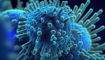 close up of 3d microscopic blue bacteria. Generative AI
