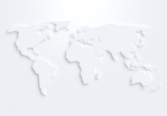 Fototapeta na wymiar White world map on white background with shadow or 3d effect. High resolution modern and clean world map in black and white.
