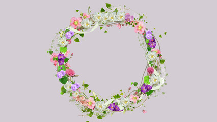 Happy Mother's Day greeting card with floral elements framed. Celebration templates. White lotus and leaves on a white background. Illustration for wedding or celebrations. Empty space for greeting