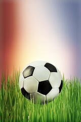 Naklejka premium Official Football Ball on green grass at stadium