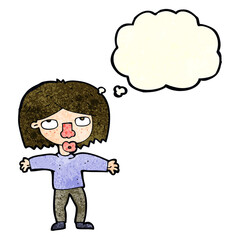 cartoon girl looking upwards with thought bubble